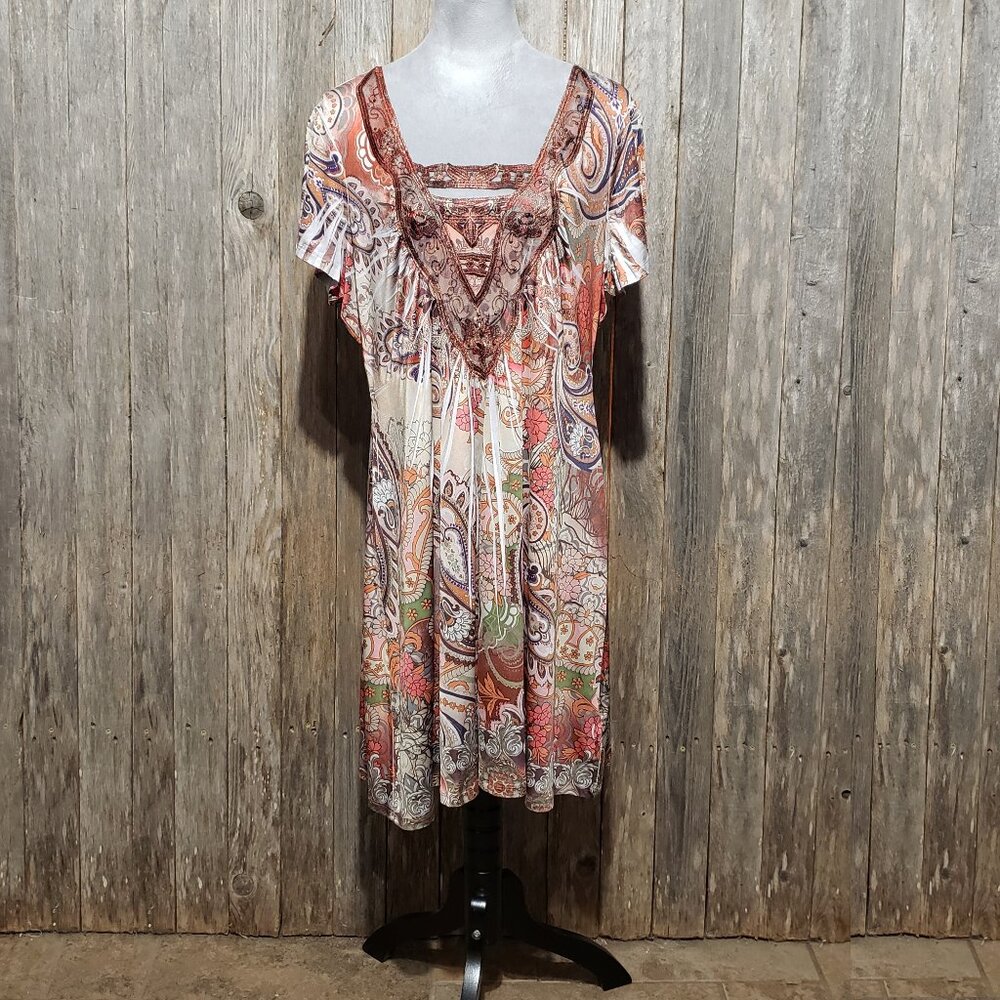Apt 9 Dress 1X XL Tan Orange Paisley Boho Indie Earthy Cottage Fairy Grunge Y2K - Picture 2 of 7